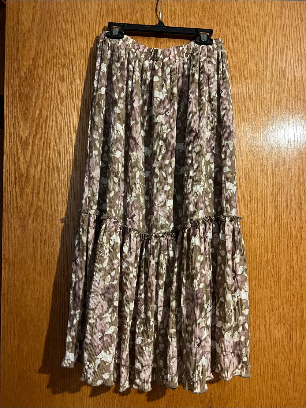 Tiered Floral Maxi Skirt in Taupe and Mauve